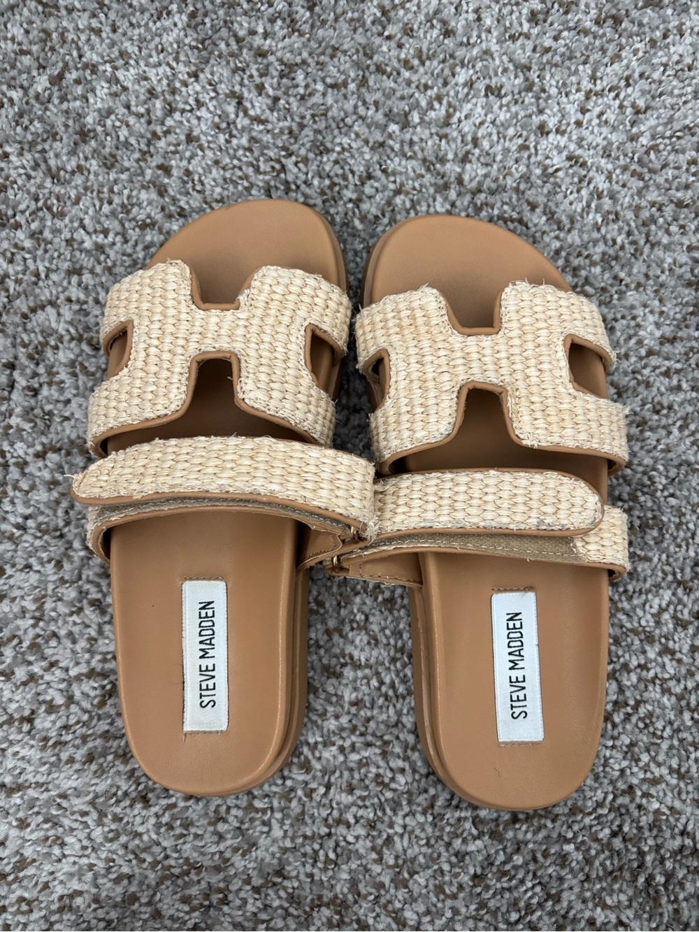 Steve Madden Tan Woven Double-Strap Slide Sandals
